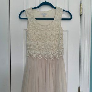 Juniors Cream Colored Lace and Netted Dress